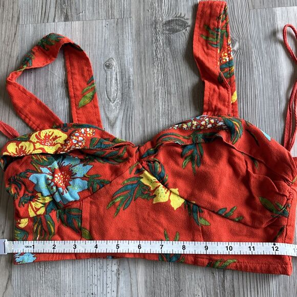 Free People Floral Print Rayon Wide Strap Tank Crop Top Size 4 - Picture 7 of 8